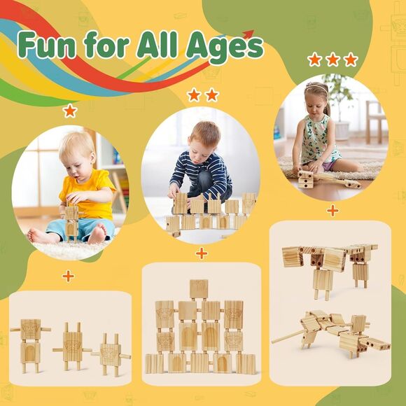 Wooden Blocks for Kids 44pcs STEM Montessori Blocks Loose Flexible Connections - Picture 8 of 15